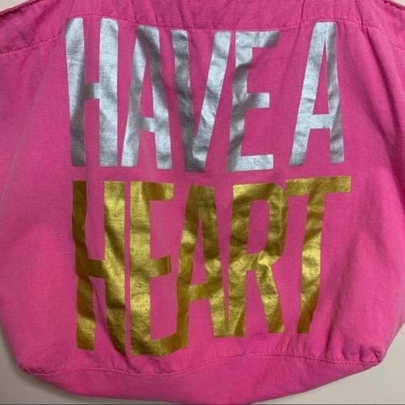 Victoria's Secret PINK Tote Bag Have A Heart Large Pink White Gold Beach Gym - Picture 2 of 10